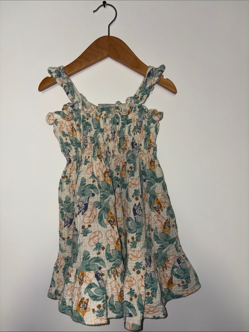 Girls Floral Smocked Sundress - Green & Cream